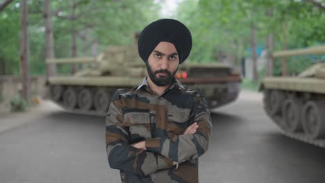 angry sikh indian army man looking at someone