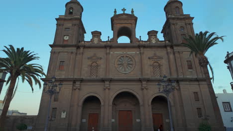 fantastic cinematic shot of the santa ana cathedral in the city of las palmas de gran canaria and during the sunset