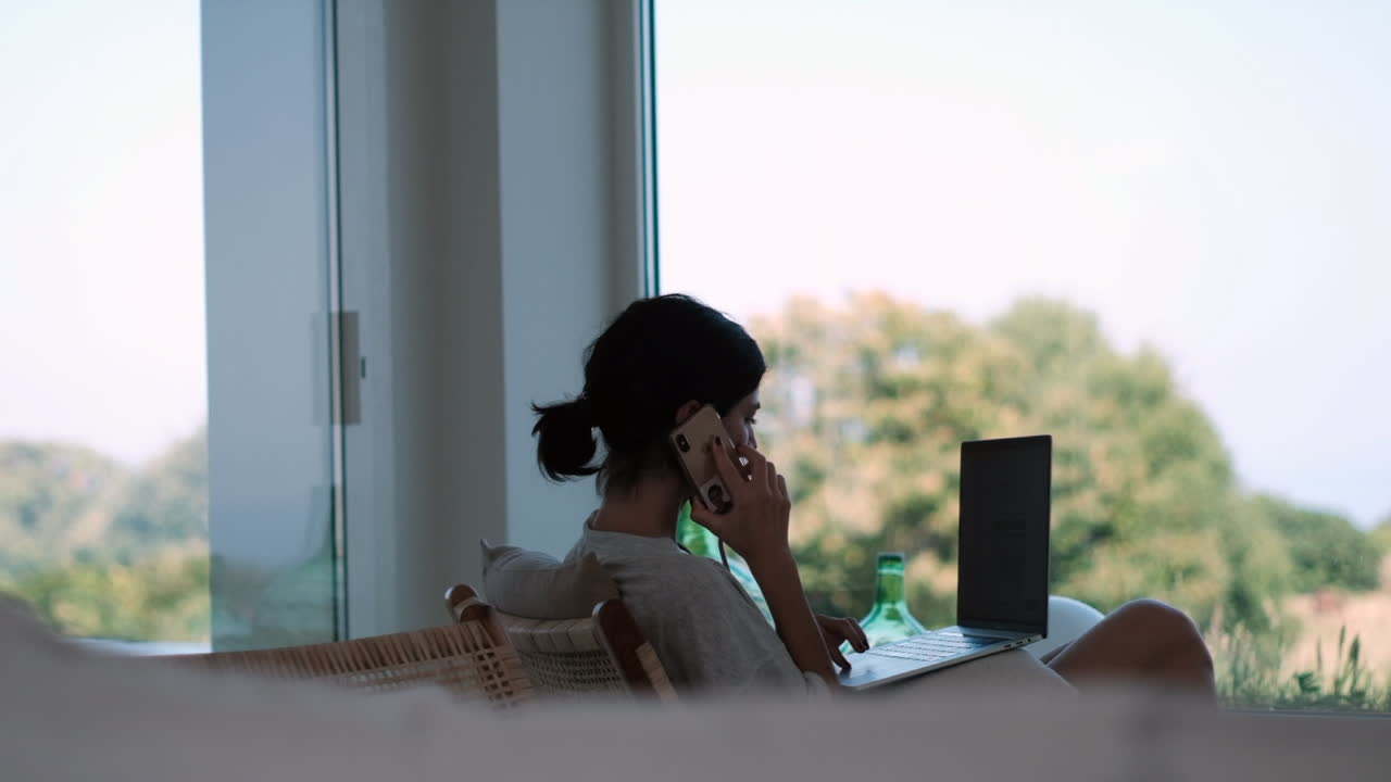Modern remote work lifestyle with technology and nature combined