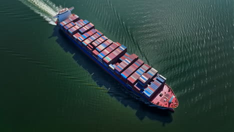 aerial view of a container ship navigating the ocean
