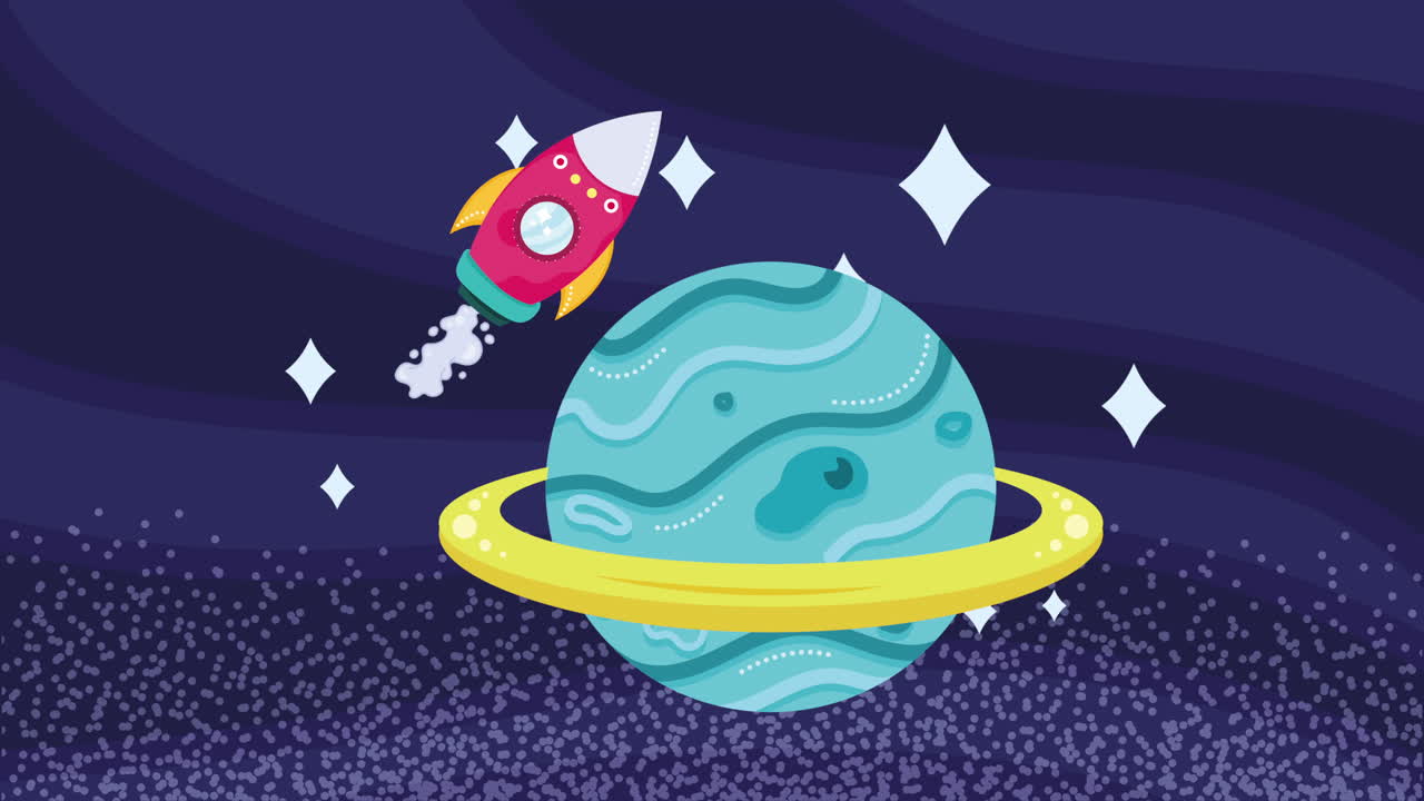 bonito cohete de dibujos animados y planeta en el espacio