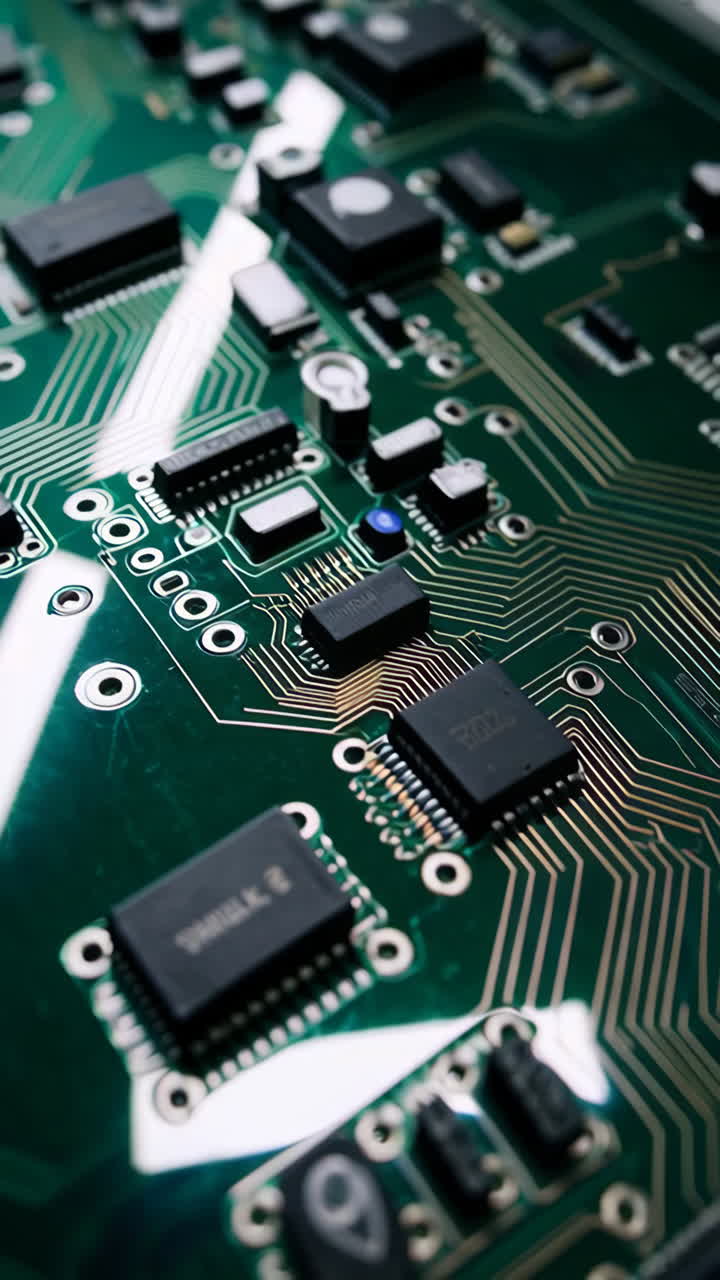 High-Tech Electronics Manufacturing Facility and Circuit Board Close-Up