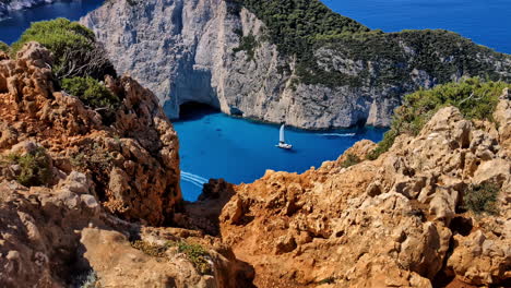 stunning aerial view of navagio beach (shipwreck beach) in zakynthos, greece