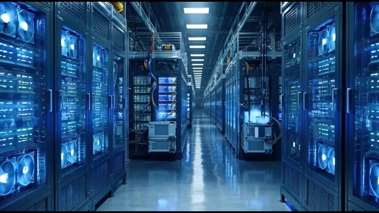 Dolly Shot Moving Through Modern Data Center Server Room
