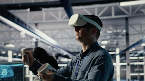 server farm programmer uses vr headset to install updates