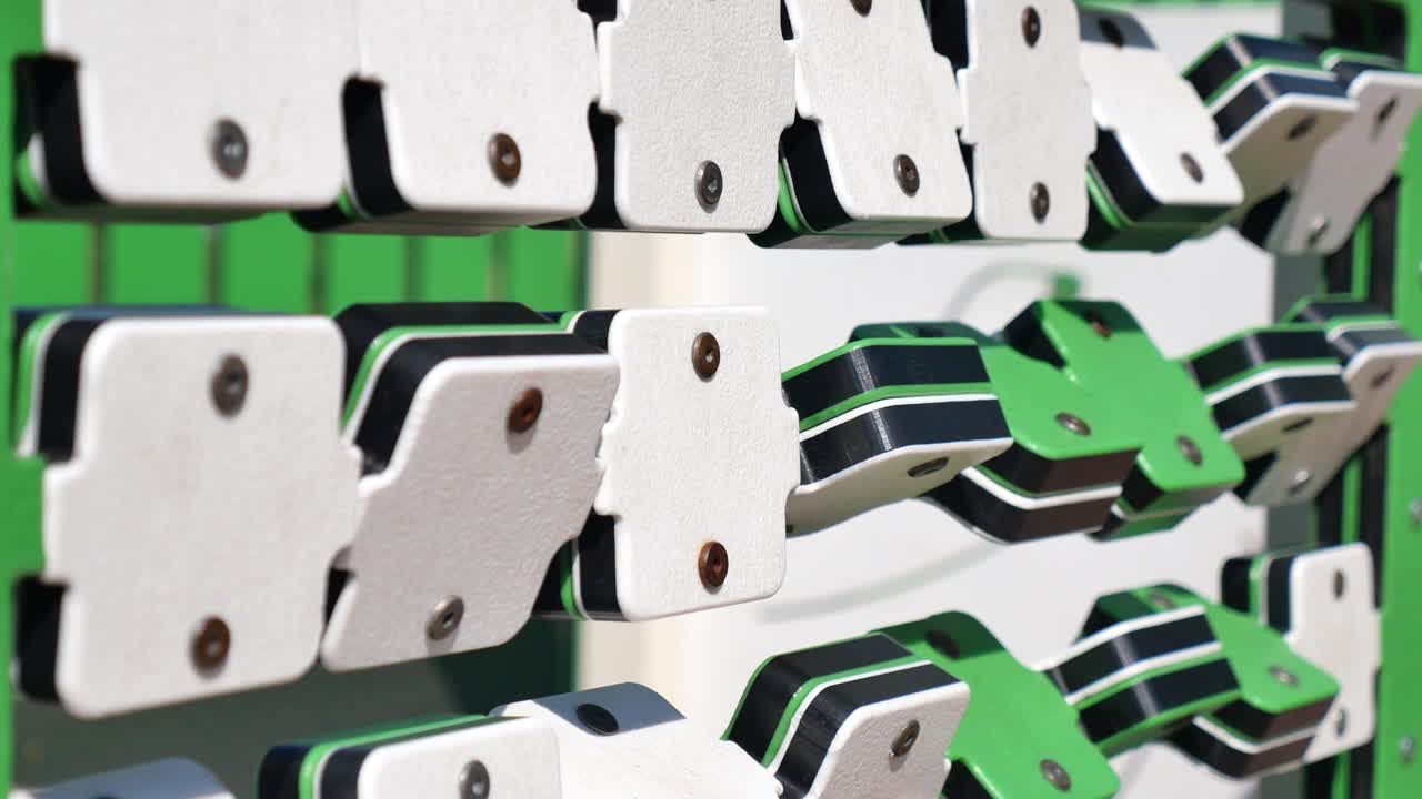 Close up of a patterned display with white and green elements