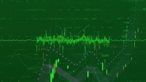 Finanzdatenverarbeitung-Und-Netzwerk-Von-Verbindungen-Vor-Grünem-Hintergrund