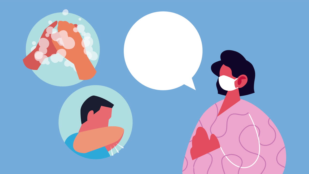 코로나19 예방 방법과 함께 의료 마스크를 착용하는 여성