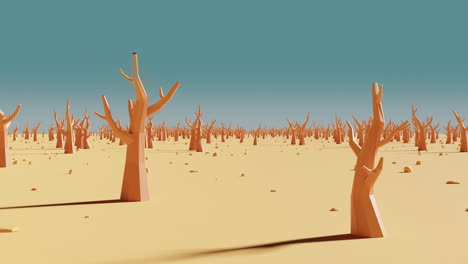 loop animation of passing cartoon dry trees, 3d rendering.