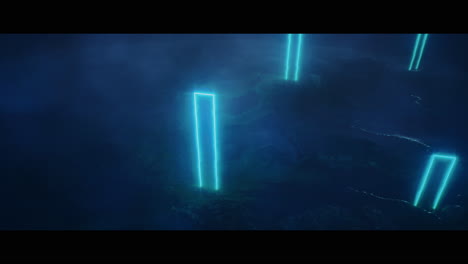 rocky landscape with huge blue light portal structures