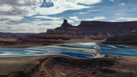 evaporation pond in the desert of canyonlands national park in utah - aerial drone shot