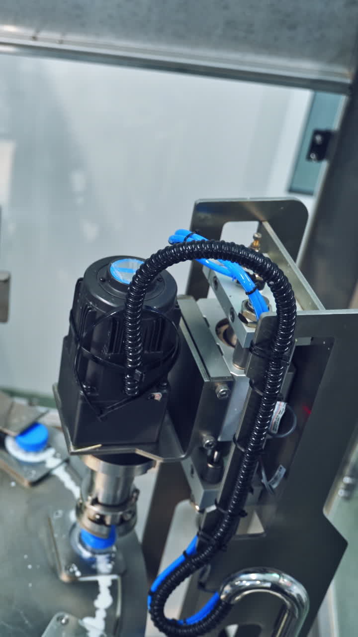 Equipment at dairy plant. Modern dairy processing of milk Vertical video