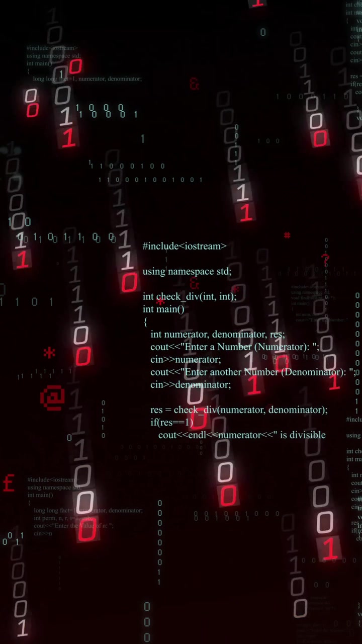 Oprettelse af digital matrix, binær kode og datastrømme på mørk baggrundsanimation