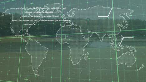 animación del procesamiento de datos sobre el mapa del mundo