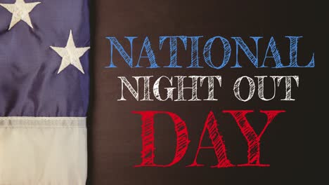 animation of national night out day text over flag of usa