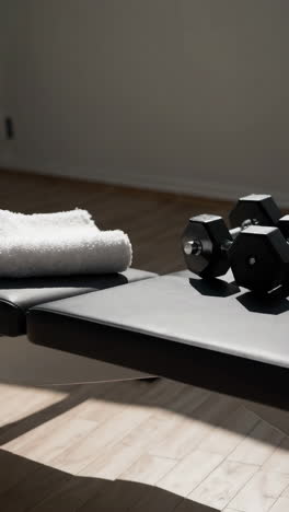 gym equipment and towels