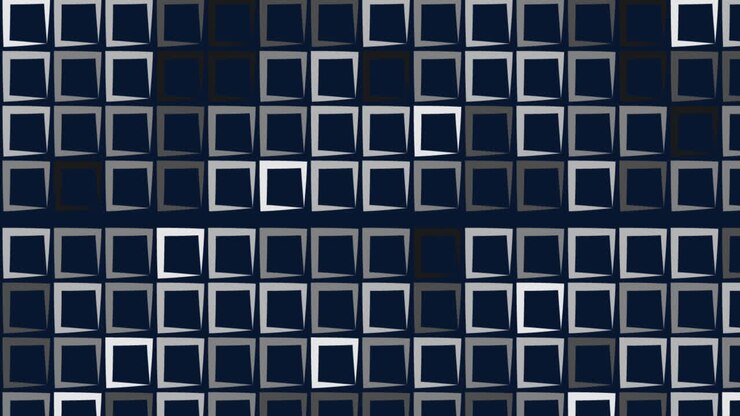 Digital animation of multiple grey square shapes moving against blue background