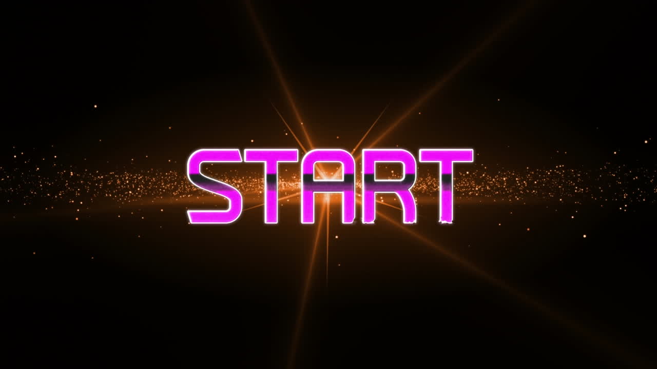 Animation of start text over glowing orange light on black background