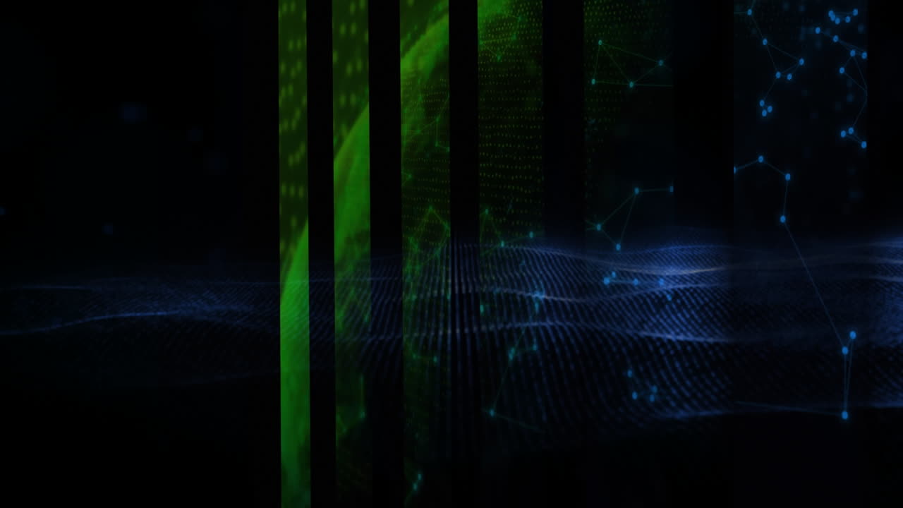 Animation of moving shapes and globe on black background