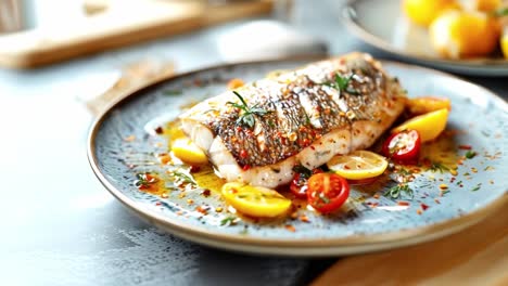 delicious fish dish with lemon and tomatoes