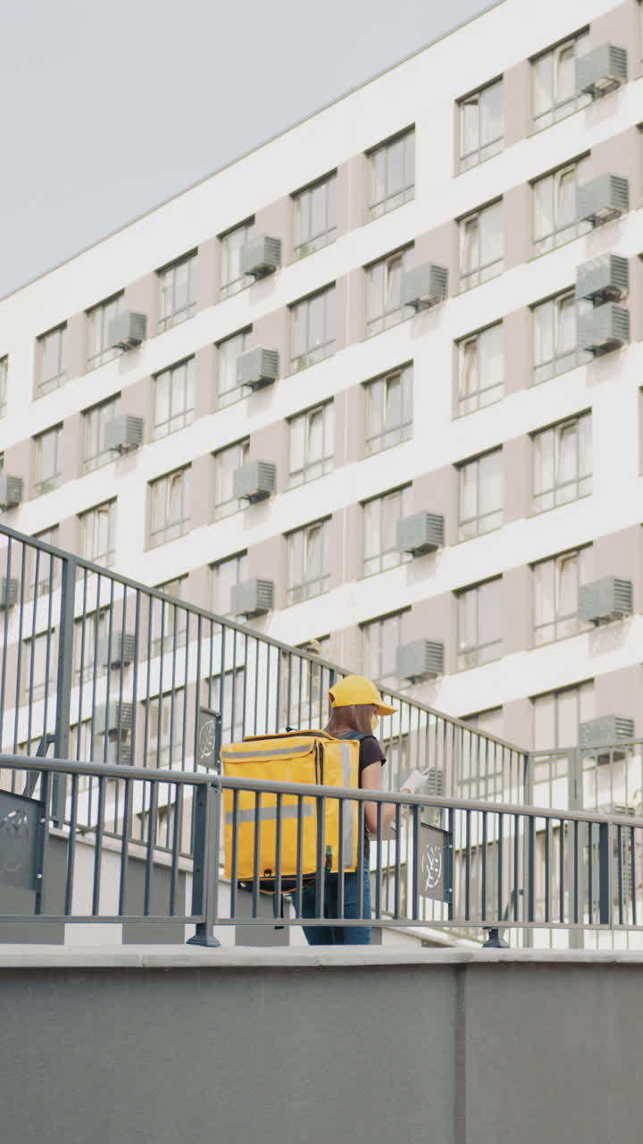 Delivery person walking near a building