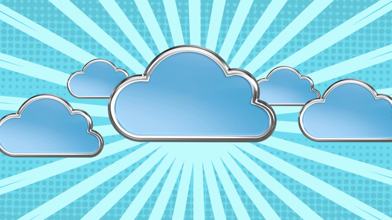 animación de nubes sobre rayas azules giratorias que se mueven en un bucle sin costuras