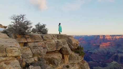 a woman standing on grand canyon plateau in arizona, united states