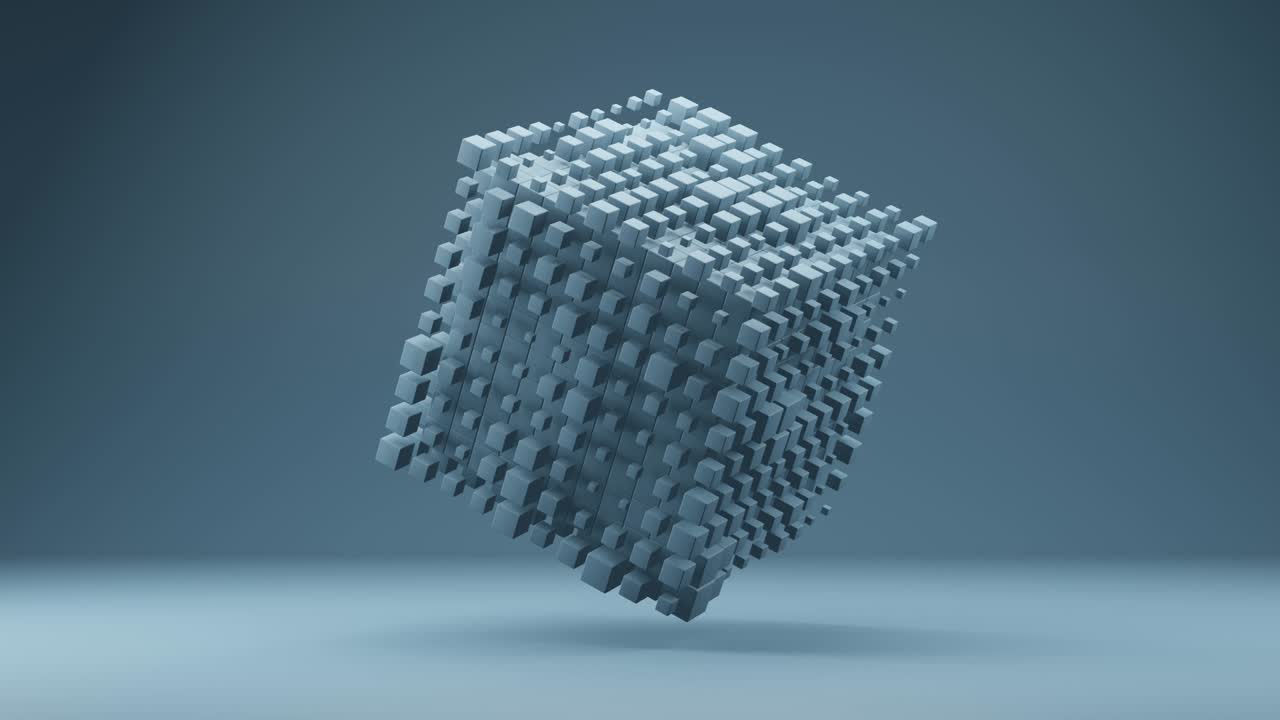 abstracto que satisface la geometría del cubo azul renderizado en 3d