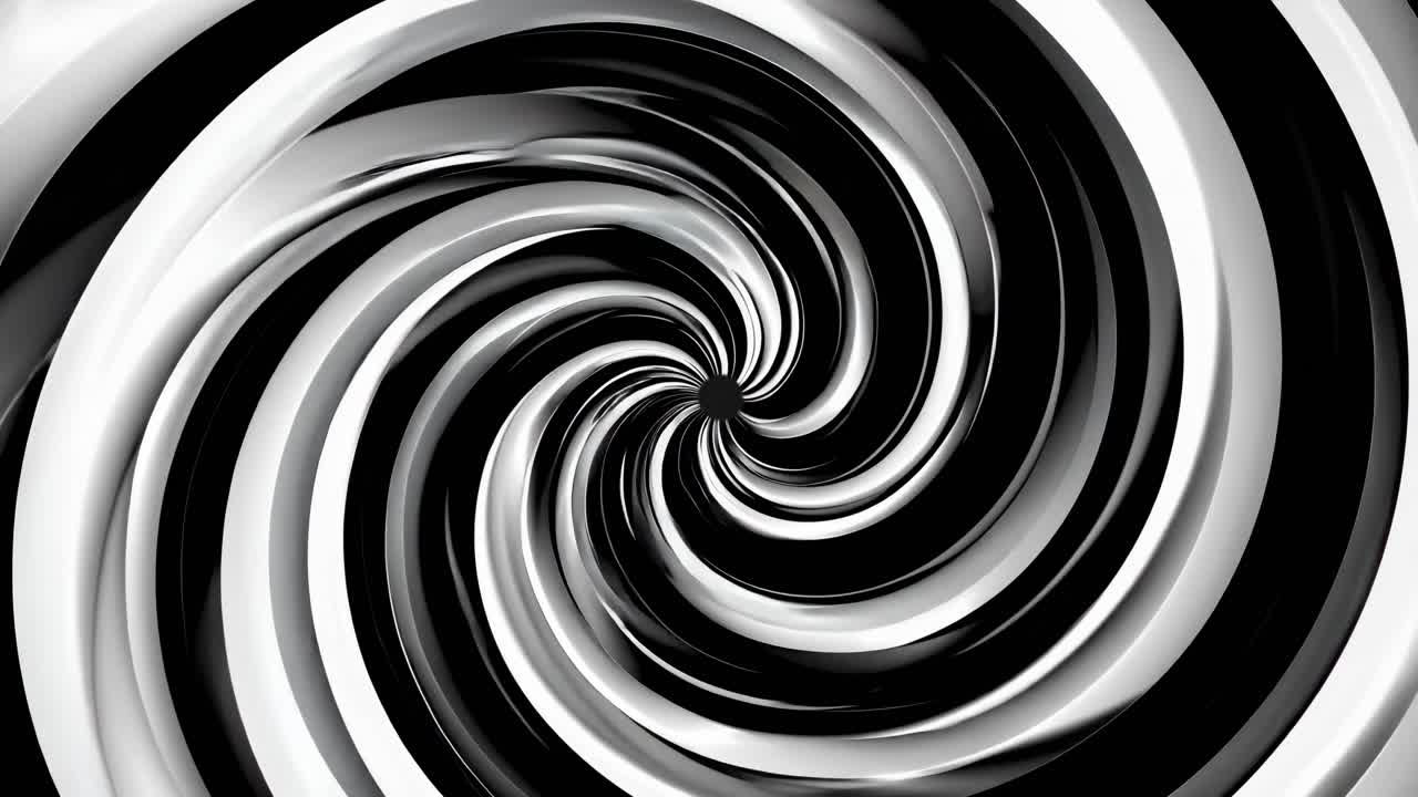 A dynamic, swirling black and white spiral creates a hypnotic effect, captured from a top-down