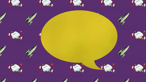 animación de la burbuja de voz y los iconos sobre fondo púrpura