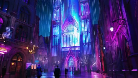 futuristic gothic cityscape at night