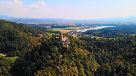 stunning 4k drone footage of a castle žovnek located northeast pf braslovče, slovenia