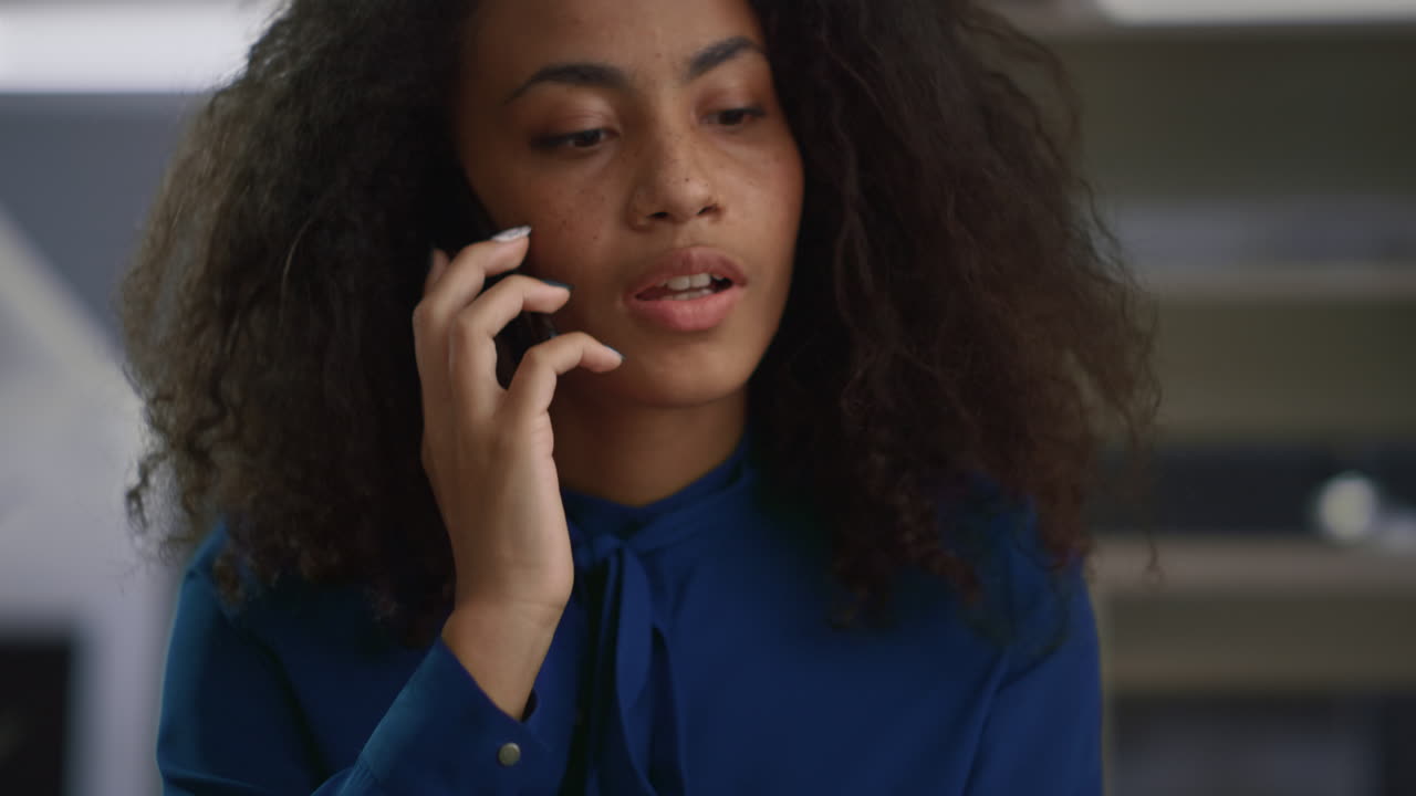 African america ceo woman working tablet. Entrepreneur talking phone in office.