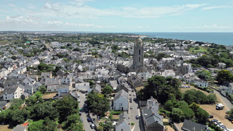 Upward-Tilt-Dolly-Aerial-of-Small-French-Town-Along-the-Ocean