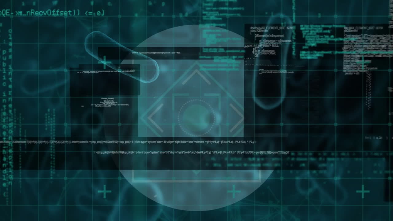 animación del procesamiento de datos sobre células de virus en fondo negro