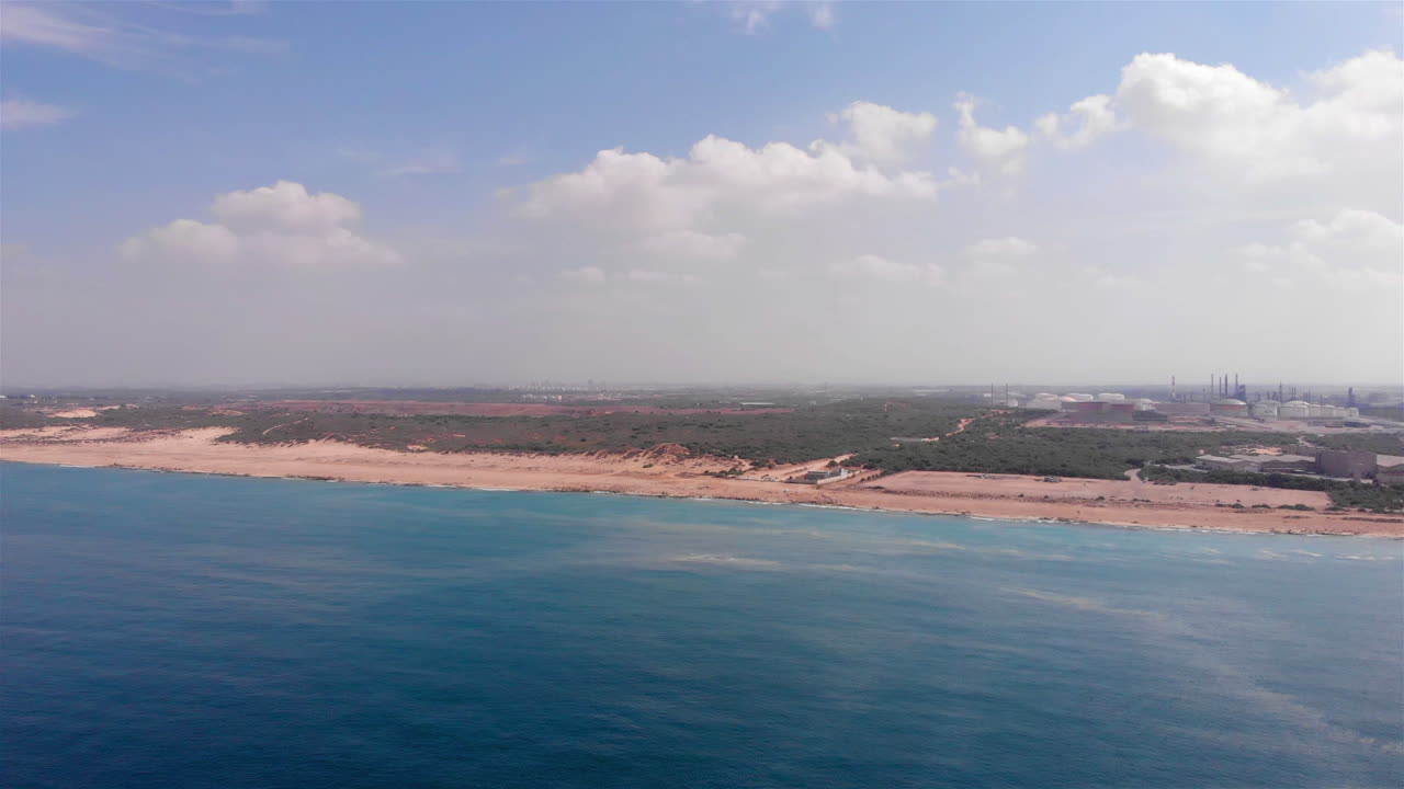 Aerial footage over Israel empty Coast in the Mediterranean sea