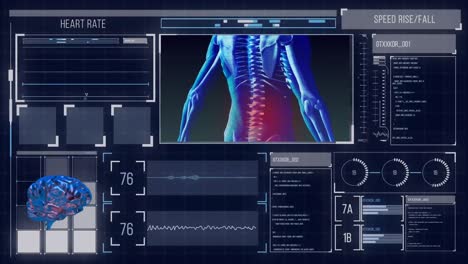 Digital-animation-of-digital-interface-with-medical-data-processing-on-blue-background