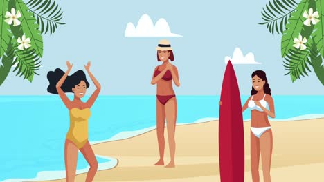 summer beach seascape scene with girls