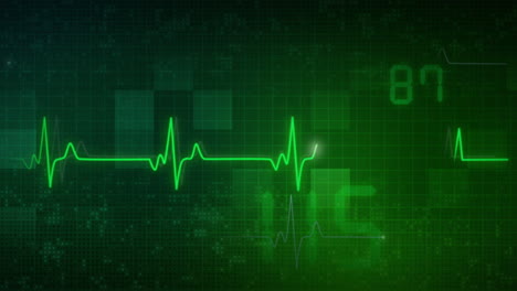 cardiogram of heart beat. abstract green background with medical indicators of heart rate. looped animation with numbers.