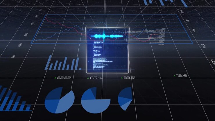 Animation of graphs and data processing on screens in digital space