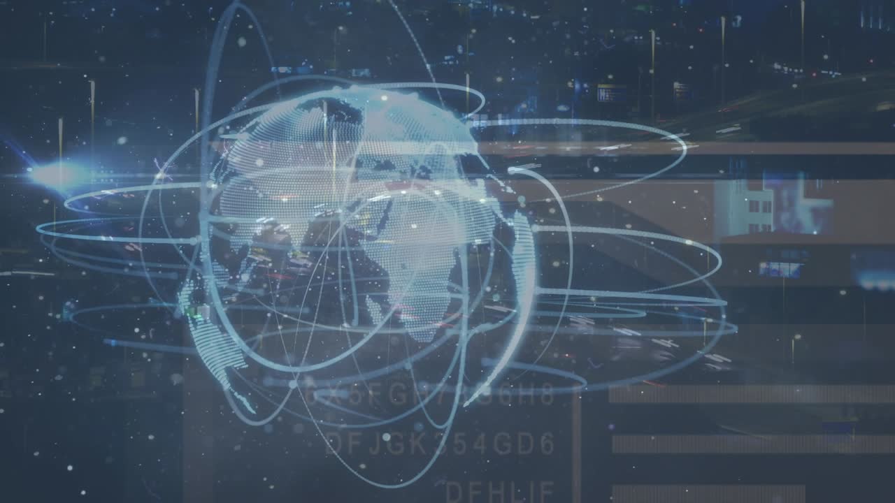 Animation of network of connections over fast traffic and globe