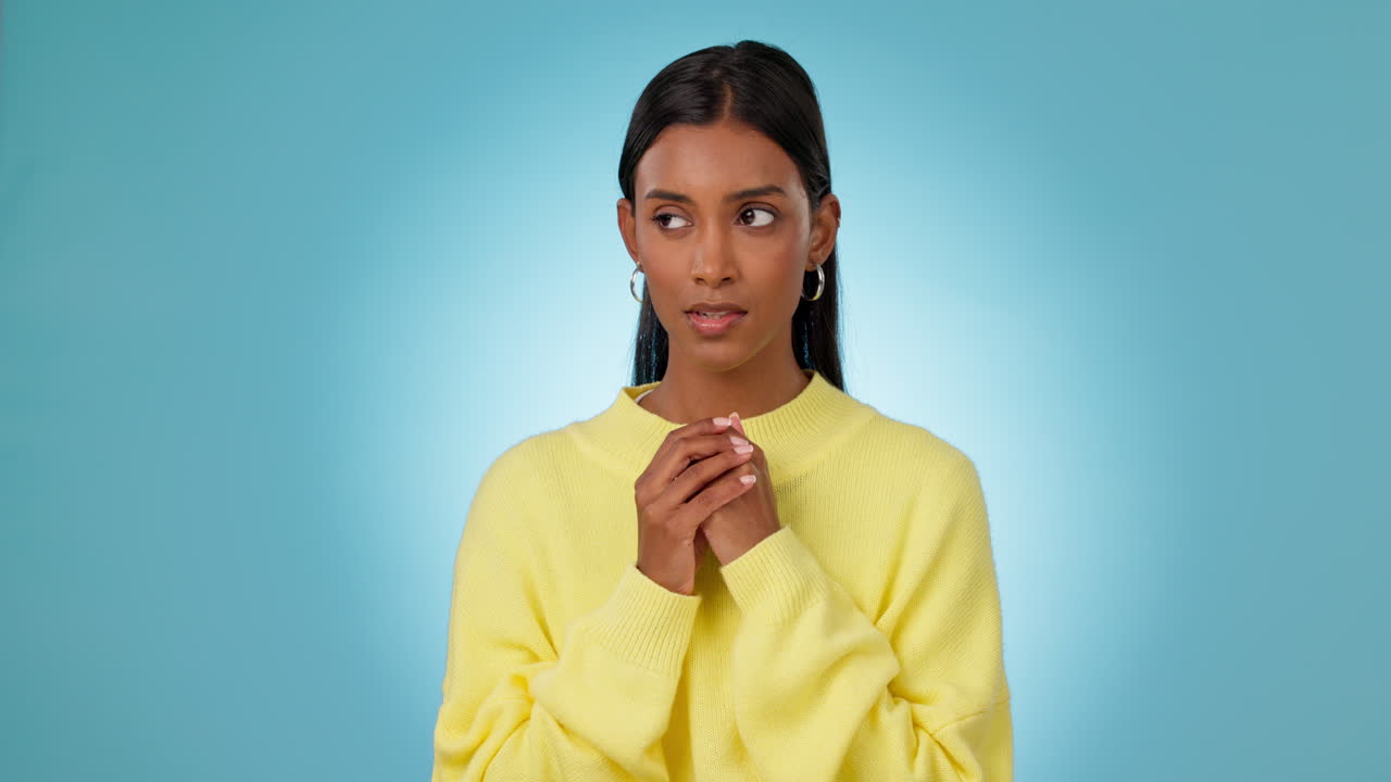 Scared, fear and nervous woman with stress