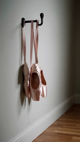 pink ballet slippers hanging on a wall