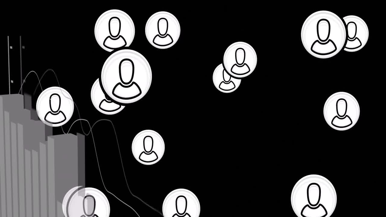 animación de los iconos de perfil sobre múltiples gráficos contra un fondo negro