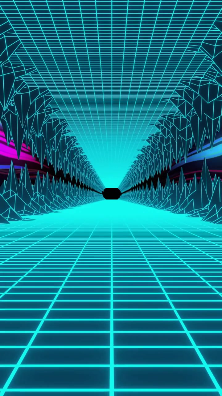 Animazione di schermo di videogioco con motivo metaverse al neon su sfondo nero