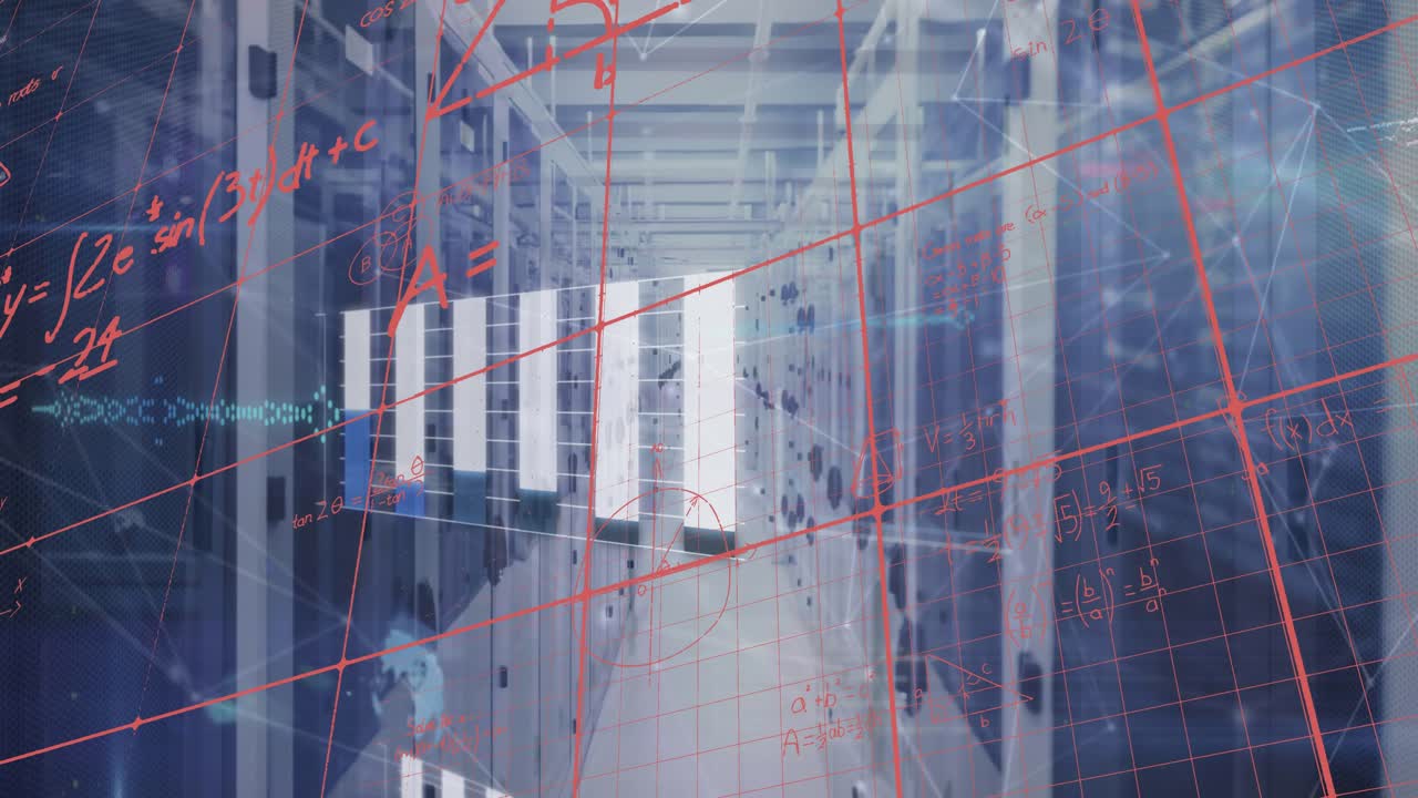 Animation of mathematical equations and data processing over server room