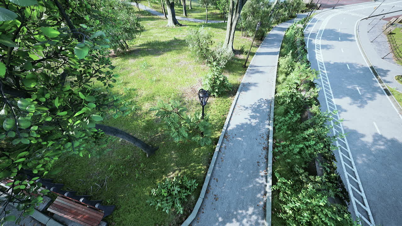 도로와 자전거 도로가 있는 도시 공원