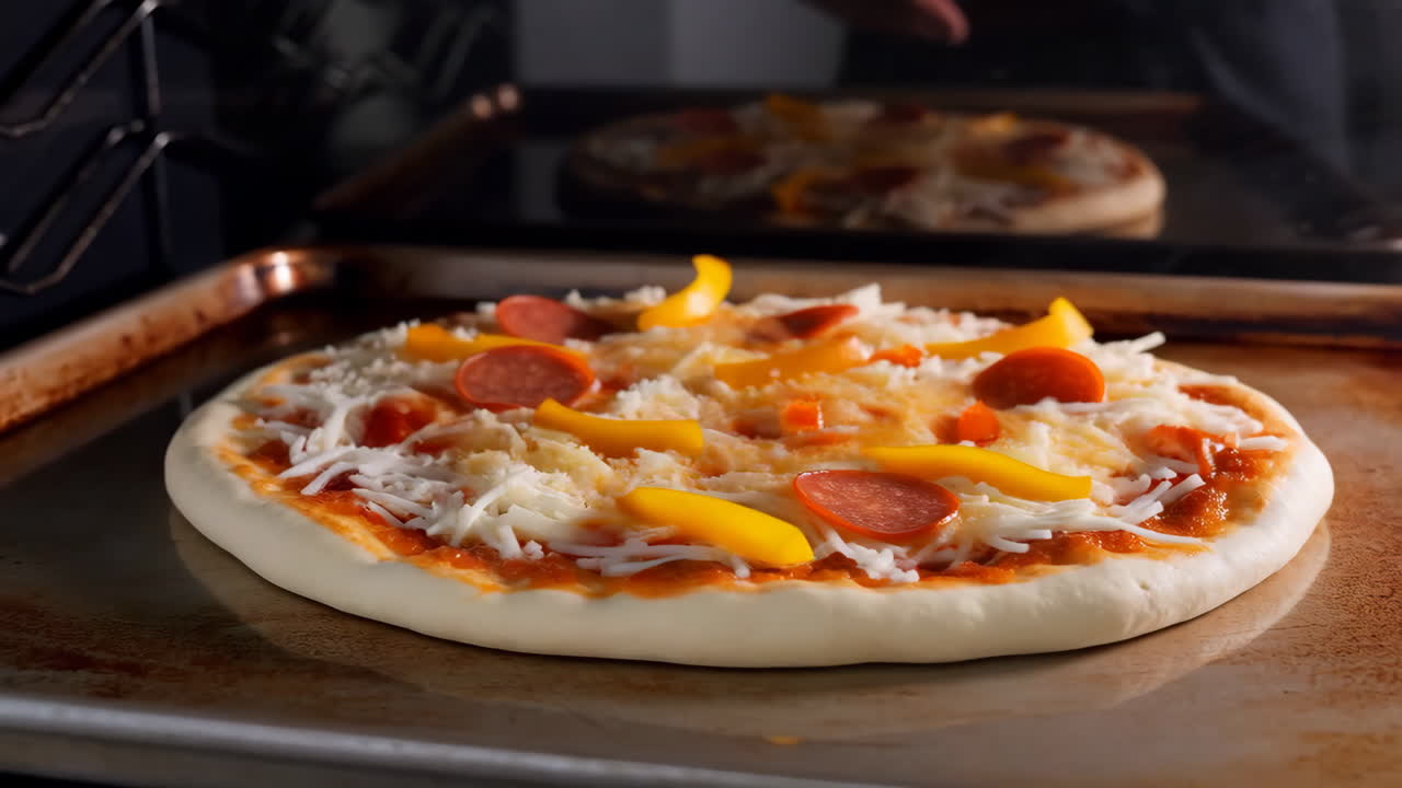 Pizza baking in the oven