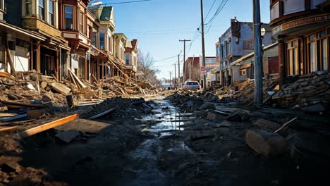 aftermath of a significant flood in a historic town street