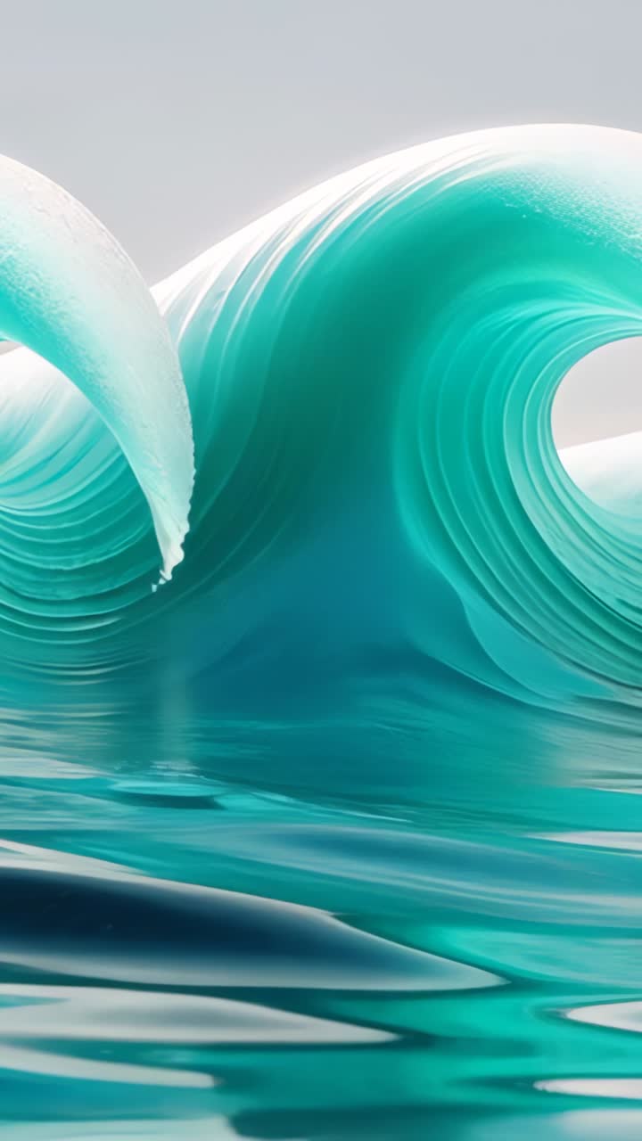 Vertical video: Emerging turquoise wave crest curling toward viewer in open water, with foam